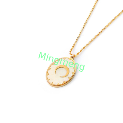 Collar de acero inoxidable, colgante de etiqueta colgante, colgante de mujer, con incrustación de concha, pegamento por goteo, proceso de galvanoplastia de oro