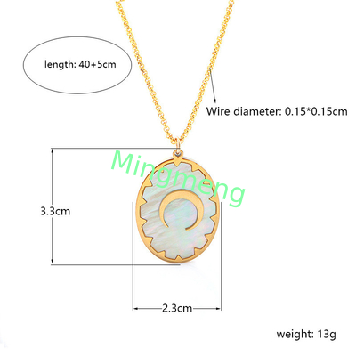 Collar de acero inoxidable, colgante de etiqueta colgante, colgante de mujer, con incrustación de concha, pegamento por goteo, proceso de galvanoplastia de oro
