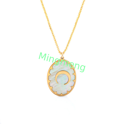Collar de acero inoxidable, colgante de etiqueta colgante, colgante de mujer, con incrustación de concha, pegamento por goteo, proceso de galvanoplastia de oro
