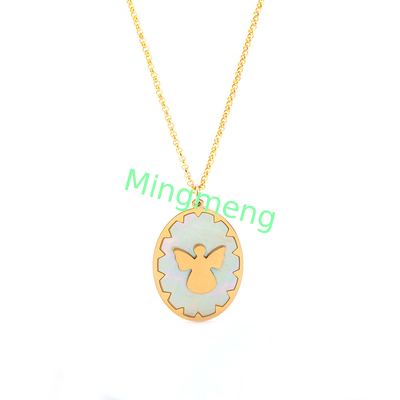 Collar de acero inoxidable, colgante de etiqueta colgante, colgante de mujer, con incrustación de concha, pegamento por goteo, proceso de galvanoplastia de oro
