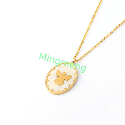 Collar de acero inoxidable, colgante de etiqueta colgante, colgante de mujer, con incrustación de concha, pegamento por goteo, proceso de galvanoplastia de oro
