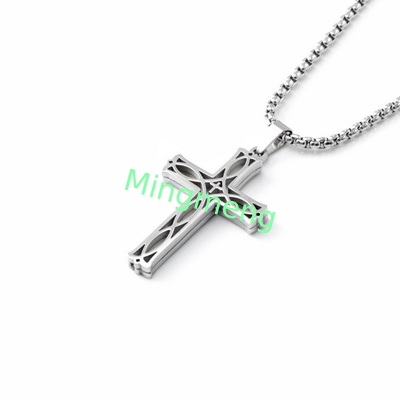 Nueva joyería de acero inoxidable con patrones de moda y personalizados, collar hueco, simple colgante de cruz masculino