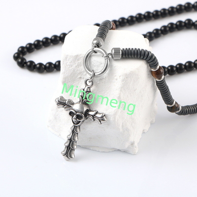 Retro hip-hop colgante de cráneo cruzado de acero inoxidable, collar de novio de moda colgar etiqueta