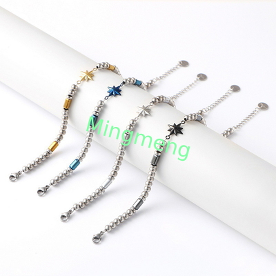 (Customizado) Brazalete masculino de acero inoxidable, estrella octogonal estilo persa de moda brazalete masculino de piedra negra