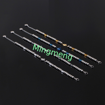 (Customizado) Brazalete masculino de acero inoxidable, estrella octogonal estilo persa de moda brazalete masculino de piedra negra