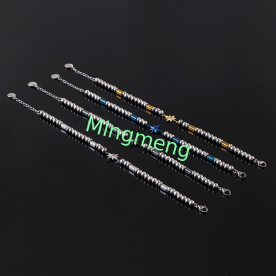 (Customizado) Brazalete masculino de acero inoxidable, estrella octogonal estilo persa de moda brazalete masculino de piedra negra