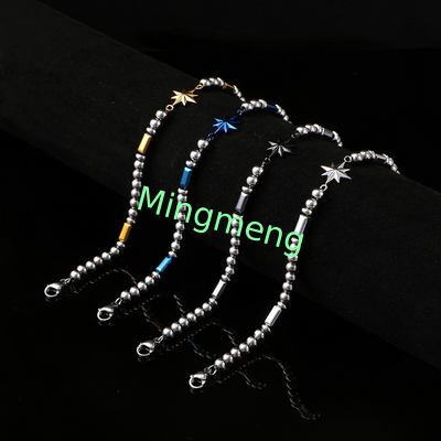 (Customizado) Brazalete masculino de acero inoxidable, estrella octogonal estilo persa de moda brazalete masculino de piedra negra