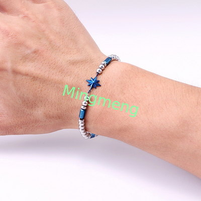 (Customizado) Brazalete masculino de acero inoxidable, estrella octogonal estilo persa de moda brazalete masculino de piedra negra