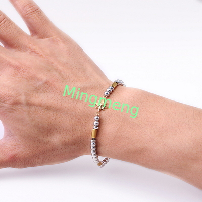 (Customizado) Brazalete masculino de acero inoxidable, estrella octogonal estilo persa de moda brazalete masculino de piedra negra