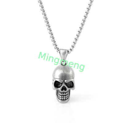 Collar de acero titanio de cráneo con estilo europeo y estadounidense collar de cráneo de acero inoxidable para hombres colgante