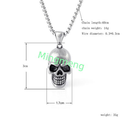 Collar de acero titanio de cráneo con estilo europeo y estadounidense collar de cráneo de acero inoxidable para hombres colgante