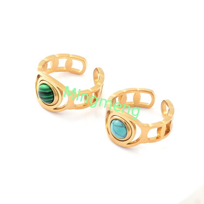 Anillo de moda femenina nicho de diseño sentido titanio acero pavo real piedra anillo femenino luz lujo temperamento versátil anillo abierto dedo índice