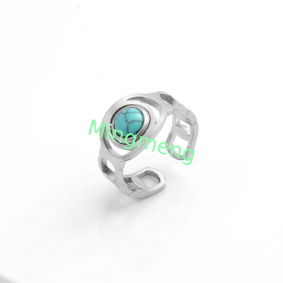 Anillo de moda femenina nicho de diseño sentido titanio acero pavo real piedra anillo femenino luz lujo temperamento versátil anillo abierto dedo índice