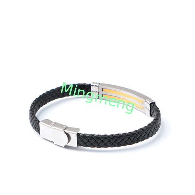 Brazalete de cuero de cuerda de moda retro de cuero tejido de acero inoxidable brazalete de hombre de moda