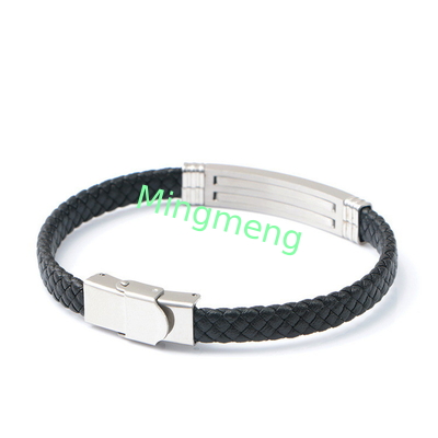Brazalete de cuero de cuerda de moda retro de cuero tejido de acero inoxidable brazalete de hombre de moda
