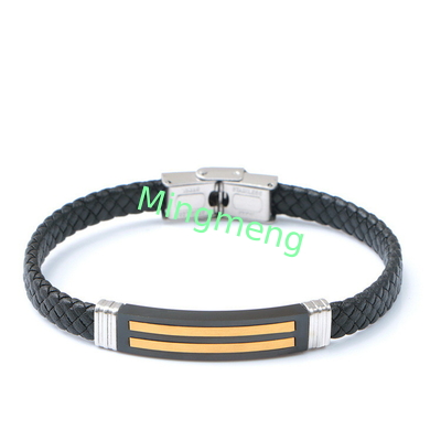 Brazalete de cuero de cuerda de moda retro de cuero tejido de acero inoxidable brazalete de hombre de moda