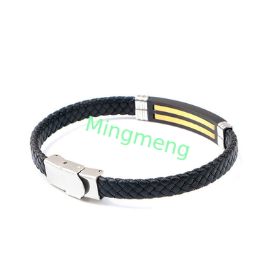 Brazalete de cuero de cuerda de moda retro de cuero tejido de acero inoxidable brazalete de hombre de moda