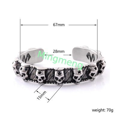Brazalete de cráneo retro para hombres, diseño de nicho, brazalete de moda y de moda para hombres