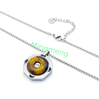 Collar de piedra de ojo de tigre de hombre de acero inoxidable colgante retro cadena de cerradura de acero de titanio
