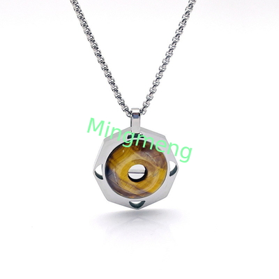 Collar de piedra de ojo de tigre de hombre de acero inoxidable colgante retro cadena de cerradura de acero de titanio