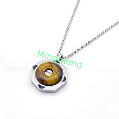 Collar de piedra de ojo de tigre de hombre de acero inoxidable colgante retro cadena de cerradura de acero de titanio