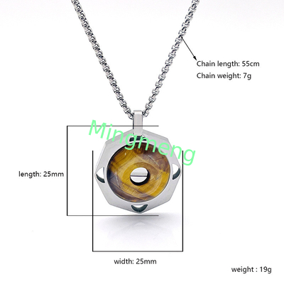 Collar de piedra de ojo de tigre de hombre de acero inoxidable colgante retro cadena de cerradura de acero de titanio