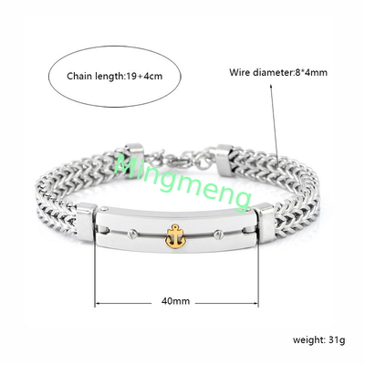 Acero inoxidable anclaje de cadena dominante personalizado brazalete masculino diseño de nicho de hip-hop