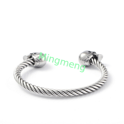 Mighty Opening Double Skull Stainless Steel Twisted Wire Men's Explosive Bracelet