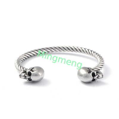 Mighty Opening Double Skull Stainless Steel Twisted Wire Men's Explosive Bracelet
