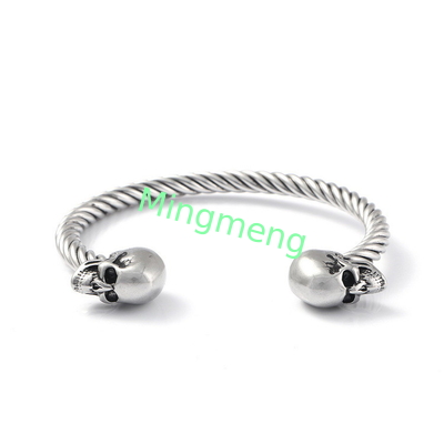 Mighty Opening Double Skull Stainless Steel Twisted Wire Men's Explosive Bracelet