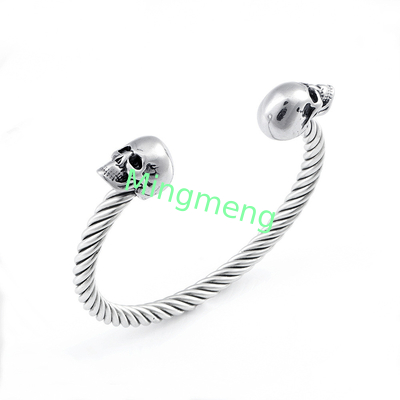Mighty Opening Double Skull Stainless Steel Twisted Wire Men's Explosive Bracelet