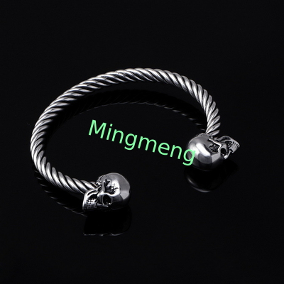 Mighty Opening Double Skull Stainless Steel Twisted Wire Men's Explosive Bracelet