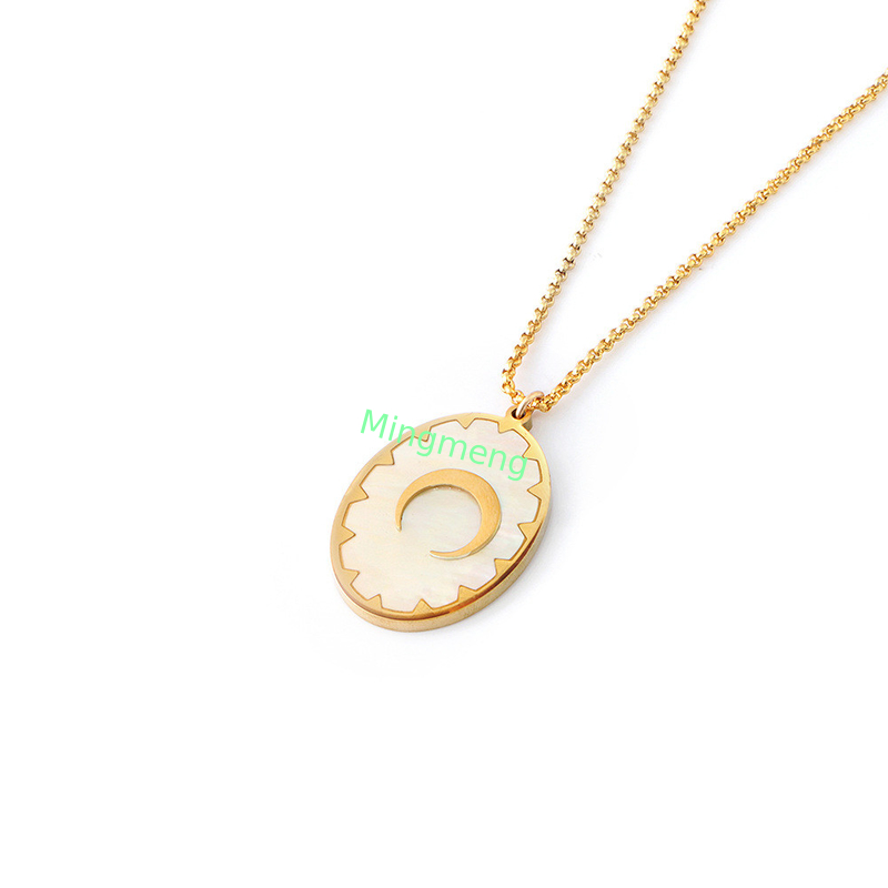 Collar de acero inoxidable, colgante de etiqueta colgante, colgante de mujer, con incrustación de concha, pegamento por goteo, proceso de galvanoplastia de oro