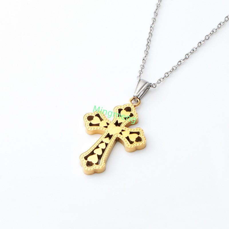 Retro Peach Heart Cross Pendant、 Cross Accessories Nuevo collar de acero inoxidable Collar de acero titanio de moda para mujeres