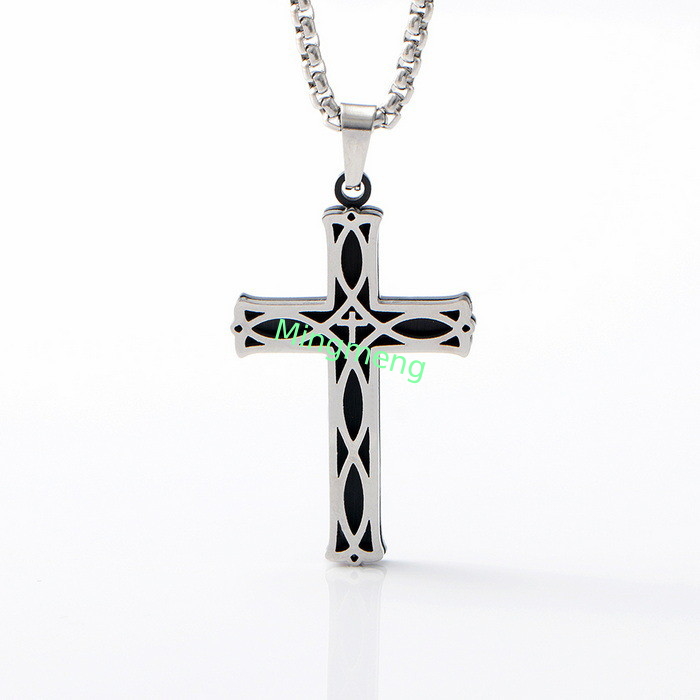 Nueva joyería de acero inoxidable con patrones de moda y personalizados, collar hueco, simple colgante de cruz masculino