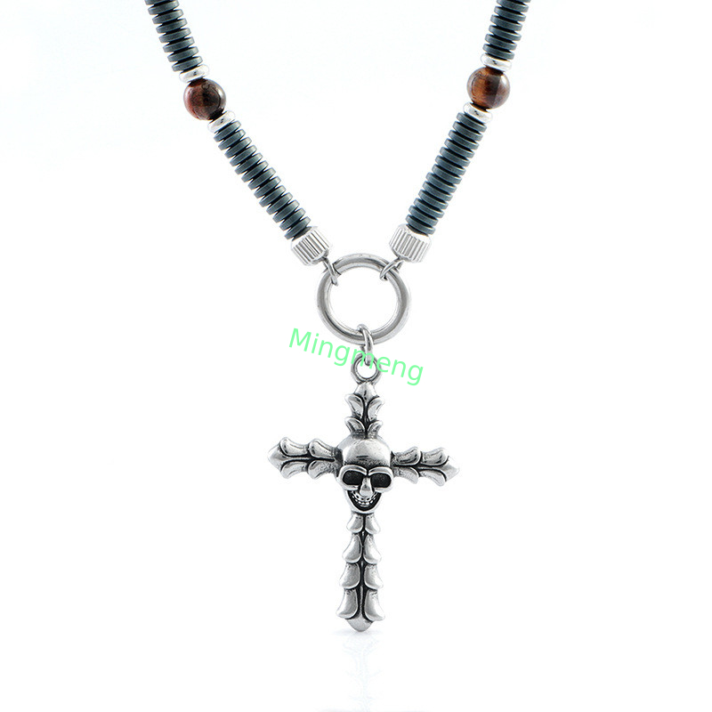 Retro hip-hop colgante de cráneo cruzado de acero inoxidable, collar de novio de moda colgar etiqueta