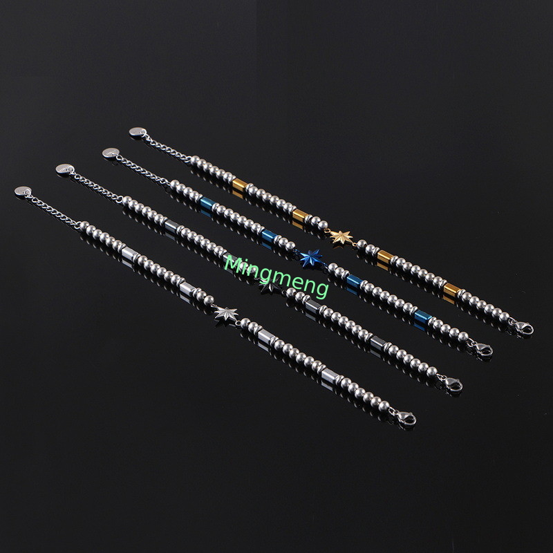 (Customizado) Brazalete masculino de acero inoxidable, estrella octogonal estilo persa de moda brazalete masculino de piedra negra