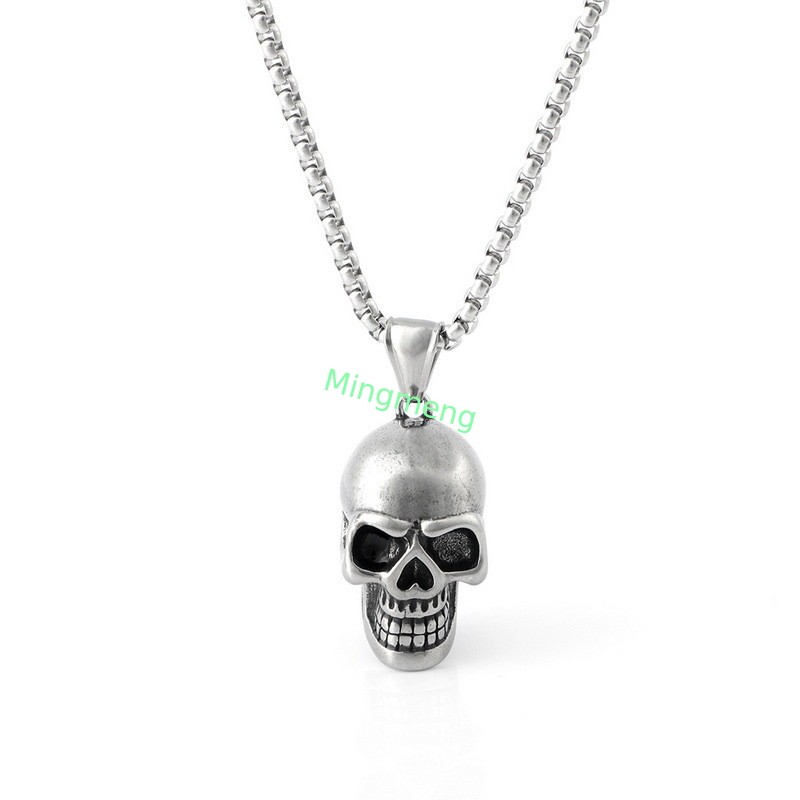 Collar de acero titanio de cráneo con estilo europeo y estadounidense collar de cráneo de acero inoxidable para hombres colgante