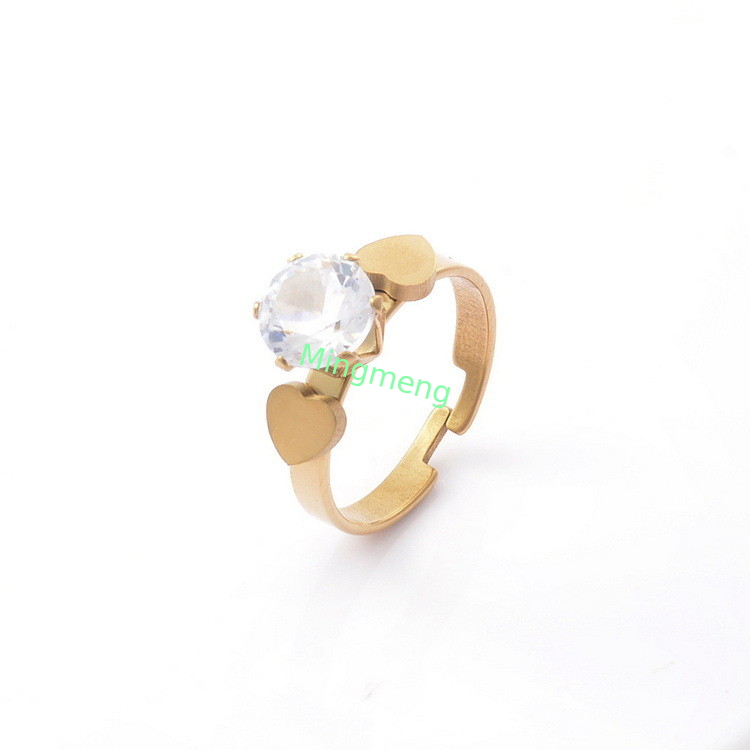 Modas personalizadas Amor femenino Simétrico Zircón Anillo de extremo abierto de acero inoxidable femenino