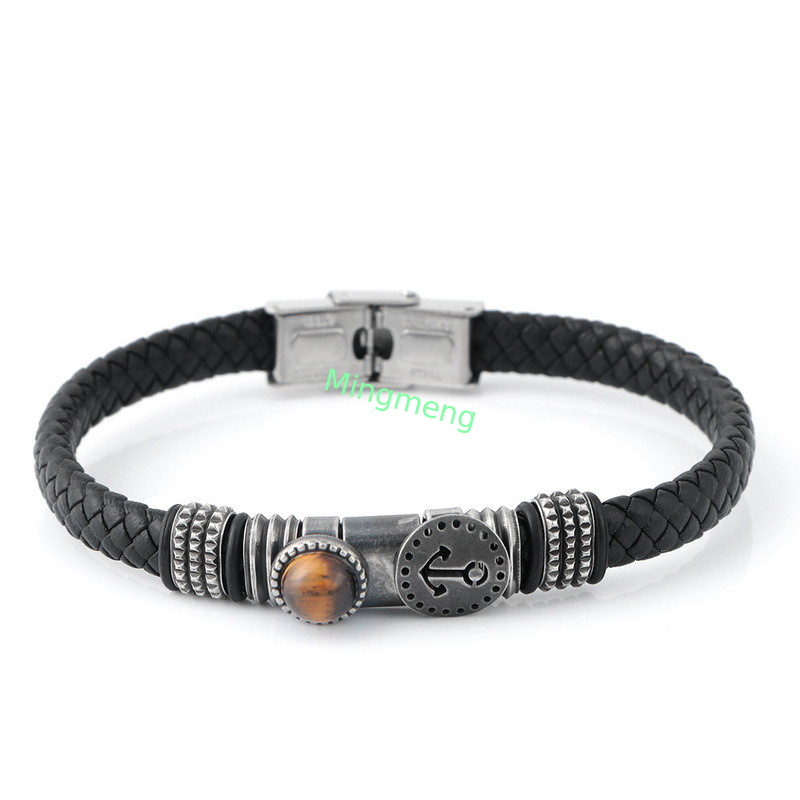 Brazalete de hebilla magnética de hombre de cuero de punto, diseño de ancla de barco de moda, brazalete masculino versátil