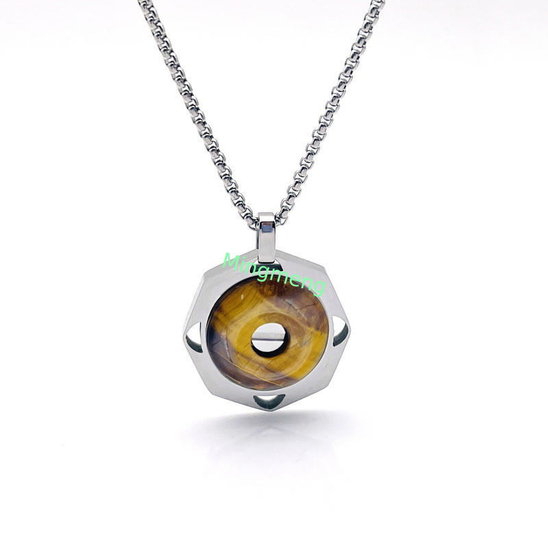Collar de piedra de ojo de tigre de hombre de acero inoxidable colgante retro cadena de cerradura de acero de titanio