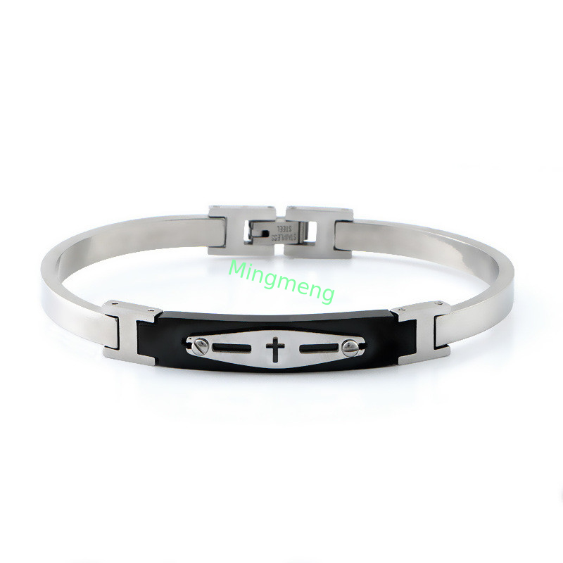 Diseño de brazalete de hebilla de acero inoxidable de moda, brazalete de hombre de acero titanio simple de venta caliente
