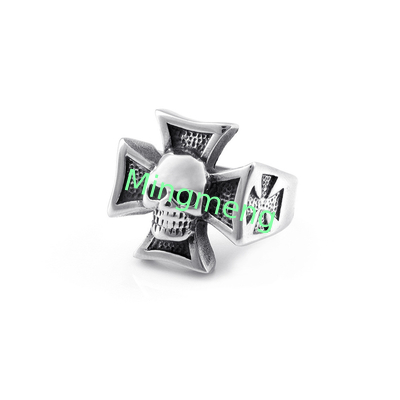 Retro Cruz Cráneo Anillo de acero inoxidable Titanio Punk Estilo de moda