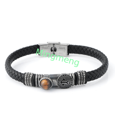 Brazalete de hebilla magnética de hombre de cuero de punto, diseño de ancla de barco de moda, brazalete masculino versátil